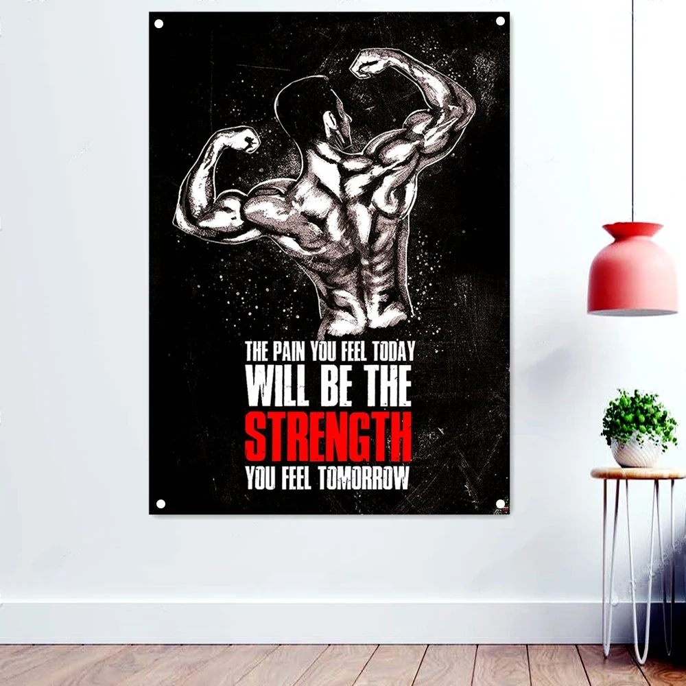Yoga Fitness Wallpaper - 「力となる」フィットネスワークアウトモチベーションポスター壁紙吊り下げ絵画ヨガボディビルディングフラッグバナージム装飾