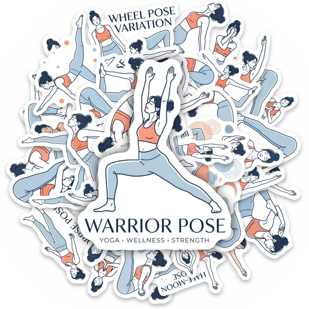 Yoga Fitness Journal - 50枚入りヨガポーズステッカー、フィットネスストレッチ運動用防水デカール、ヨガスタジオ、日記帳、ノートのDIY装飾に最適