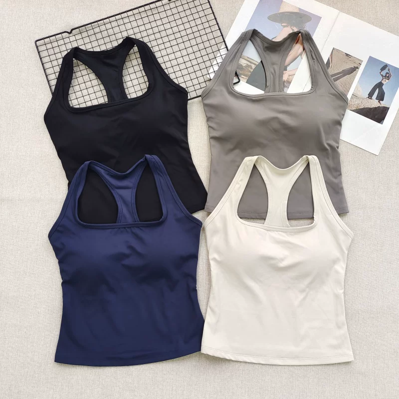 Yoga Mat For Fitness - 女性用スクエアネックレーサーバックスポーツブラ固定パッド付き耐衝撃ヨガピラティスランニングジム用