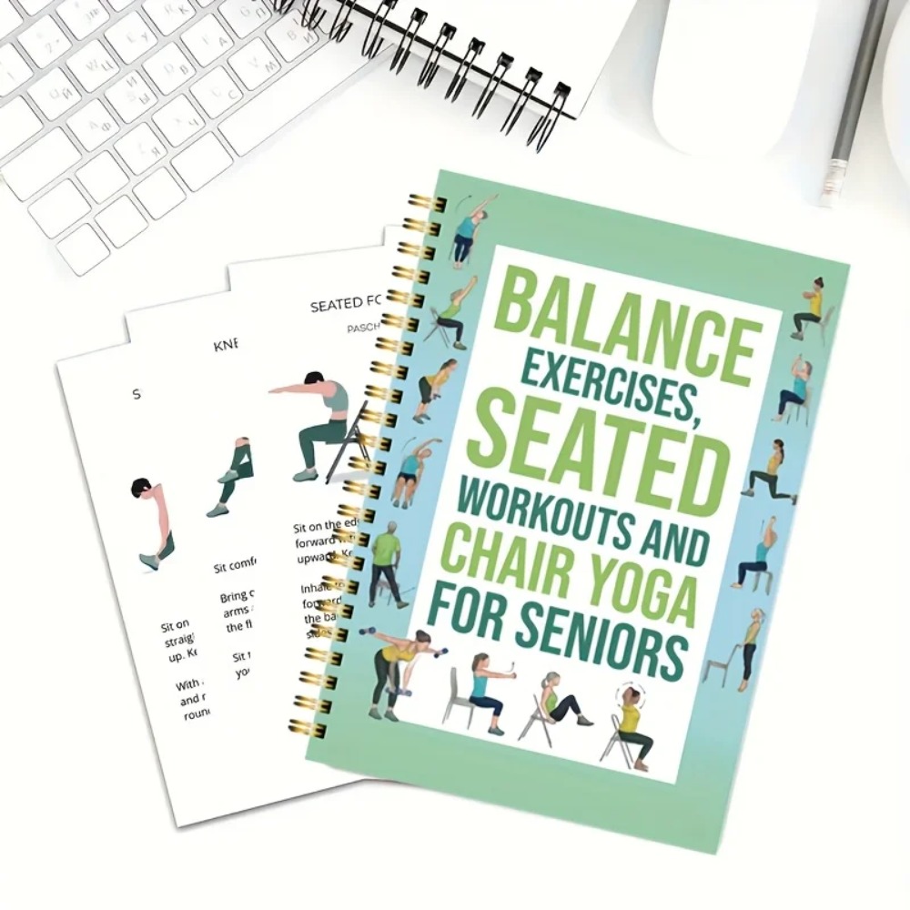 Yoga Fitness Journal - 高齢者向けチェアヨガエクササイズノート 50ページの座りヨガガイド、柔軟性とバランスのトレーニングのためのフィットネスプランナージャーナル