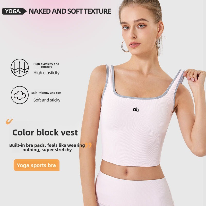 Yoga Mat For Fitness - 女性用サマーリブヨガタンクトップ、内蔵パッド付きストラップ、耐衝撃性プッシュアップスポーツブラ、ジム、ピラティス、ワークアウト、アクティブウェア用