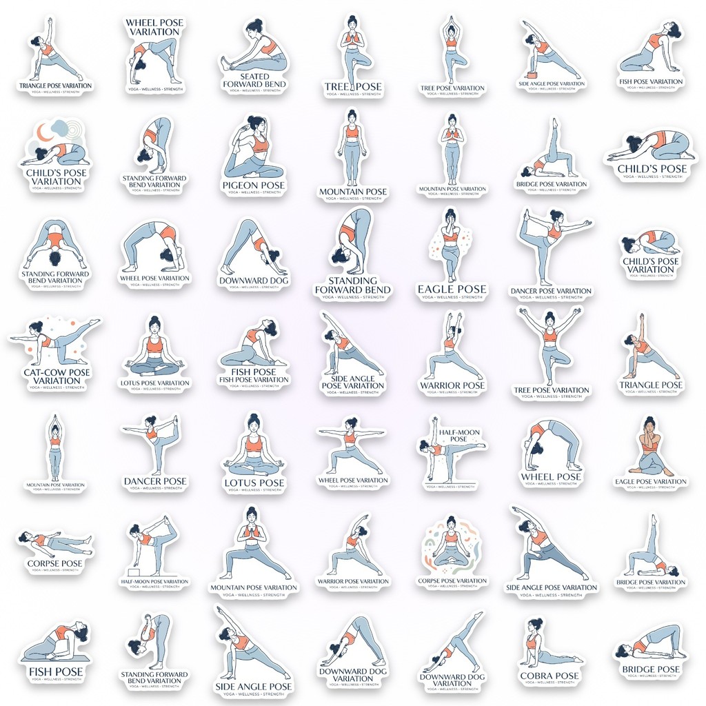50枚入りヨガポーズステッカー、フィットネスストレッチ運動用 - Yoga Fitness Journal のレビューと価格