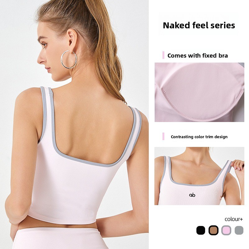 女性用サマーリブヨガタンクトップ、内蔵パッド付きストラップ、 - Yoga Mat For Fitness のレビューと価格