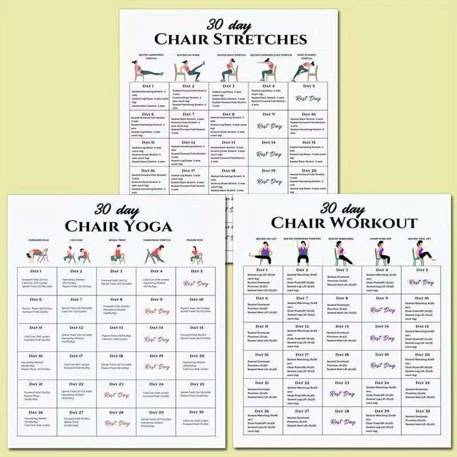 6枚のフィットネスポスター 30日間の椅子エクササイズプラン - Yoga Fitness Wallpaper のレビューと価格