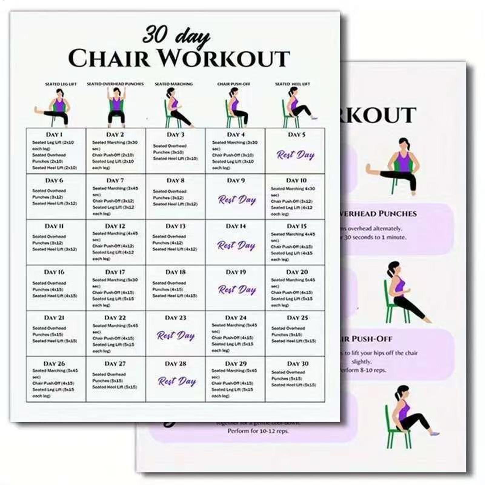 6枚のフィットネスポスター 30日間の椅子エクササイズプラン - Yoga Fitness Wallpaper のレビューと価格